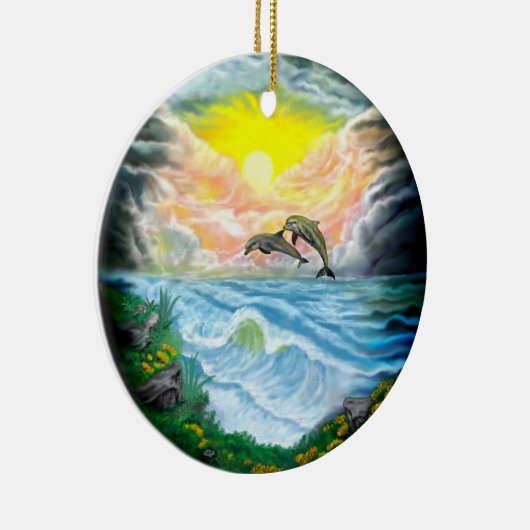 Dolfijnen afspelen in de zon keramisch ornament (Rechts)