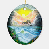 Dolfijnen afspelen in de zon keramisch ornament (Links)