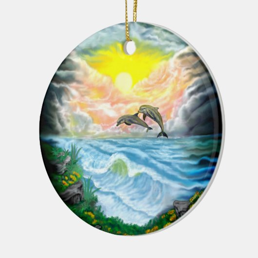 Dolfijnen afspelen in de zon keramisch ornament (Links)