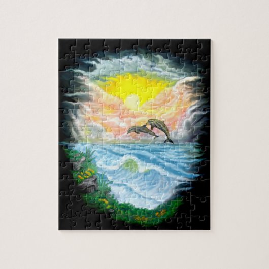 Dolfijnen afspelen in de zon legpuzzel (Verticaal)