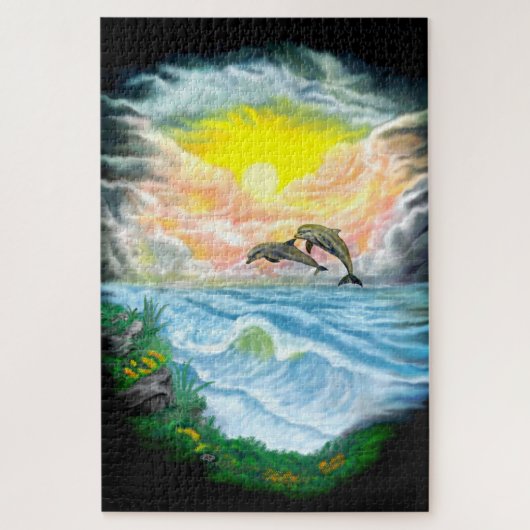 Dolfijnen afspelen in de zon legpuzzel (Verticaal)
