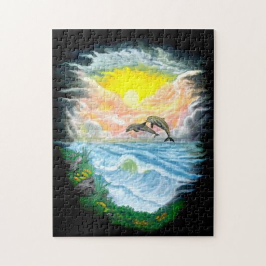 Dolfijnen afspelen in de zon legpuzzel (Verticaal)