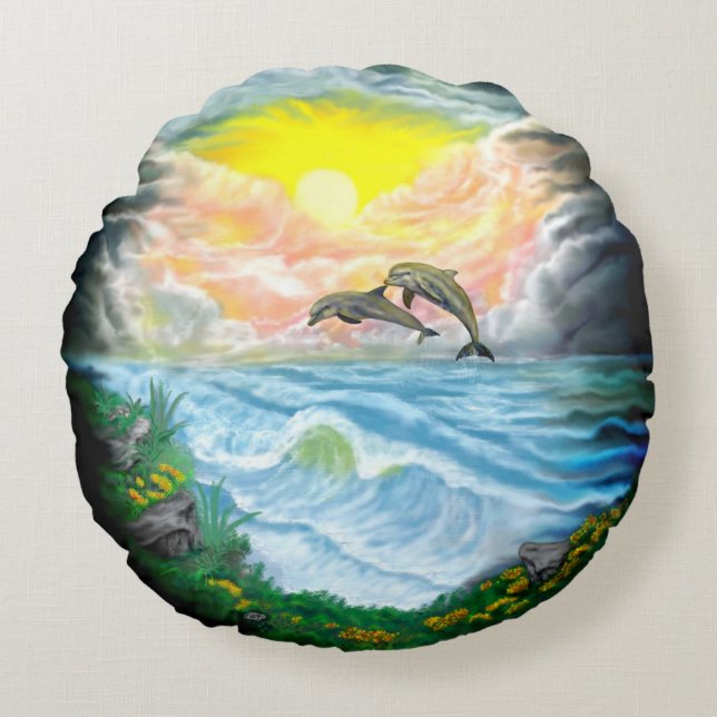Dolfijnen afspelen in de zon rond kussen (Voorkant)