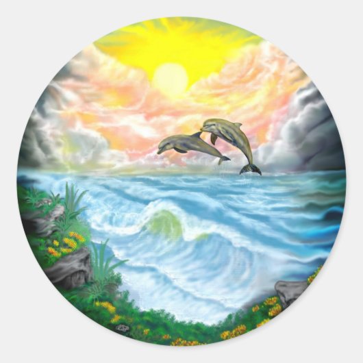Dolfijnen afspelen in de zon ronde sticker (Voorkant)