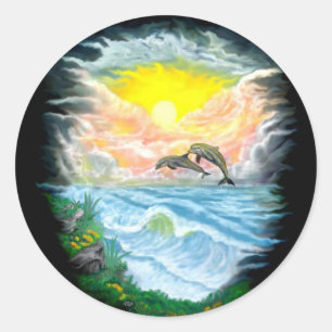 Dolfijnen afspelen in de zon ronde sticker