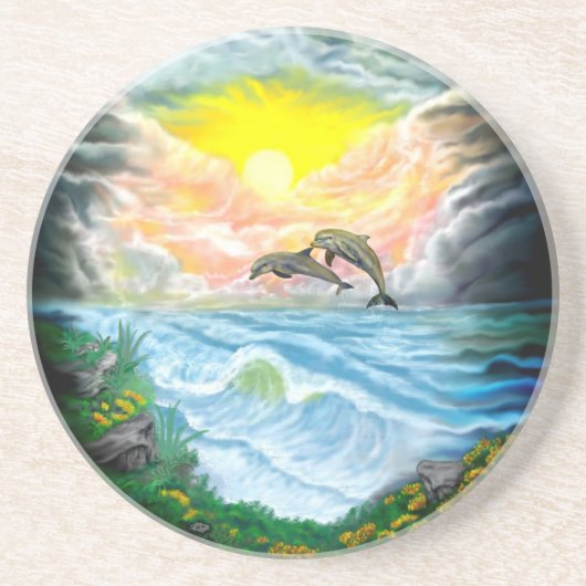 Dolfijnen afspelen in de zon zandsteen onderzetter (Voorkant)