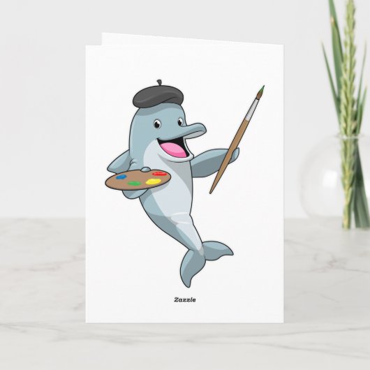 Dolfijnen als schilder met penseel en kleur verf kaart (Achterkant)