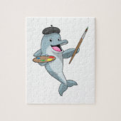 Dolfijnen als schilder met penseel en kleur verf legpuzzel (Verticaal)