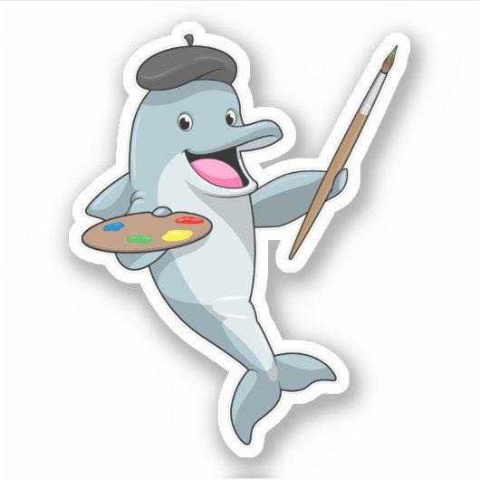 Dolfijnen als schilder met penseel en kleur verf sticker (Voorkant)