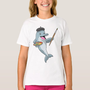Dolfijnen als schilder met penseel en kleur verf t-shirt
