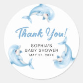 Dolfijnen Baby shower Fover Bedankt Ronde Sticker (Voorkant)