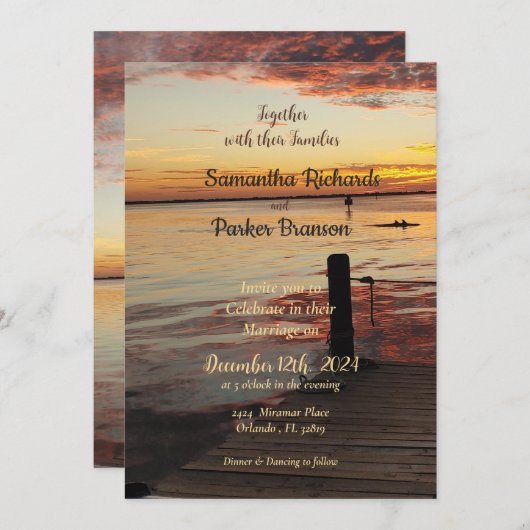 Dolfijnen bij de uitnodiging voor het Sunset Weddi (Voorkant / Achterkant)