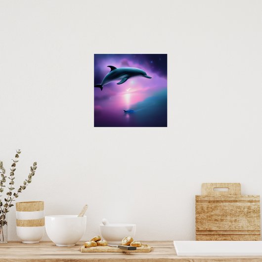 Dolfijnen bij nacht poster (Keuken)