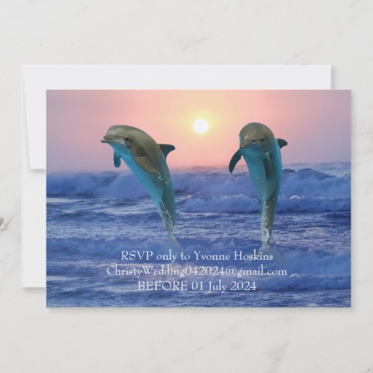Dolfijnen bij Sunrise Beach bruiloft Aankondiging (Achterkant)