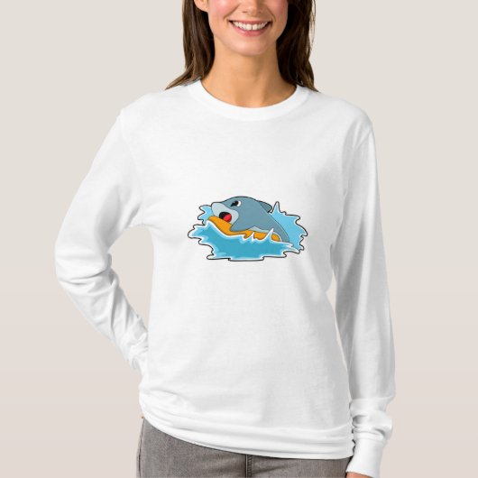 Dolfijnen bij surfen met surfboard t-shirt (Voorkant)