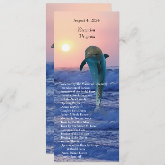 Dolfijnen bij zonsopgang strand bruiloft programma programmakaart (Voorkant / Achterkant)