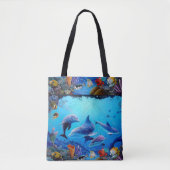 Dolfijnen blauw zee tote bag (Voorkant)