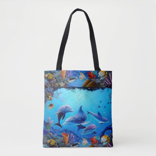 Dolfijnen blauw zee tote bag (Voorkant)