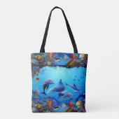 Dolfijnen blauw zee tote bag (Achterkant)