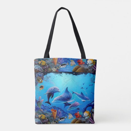 Dolfijnen blauw zee tote bag (Achterkant)
