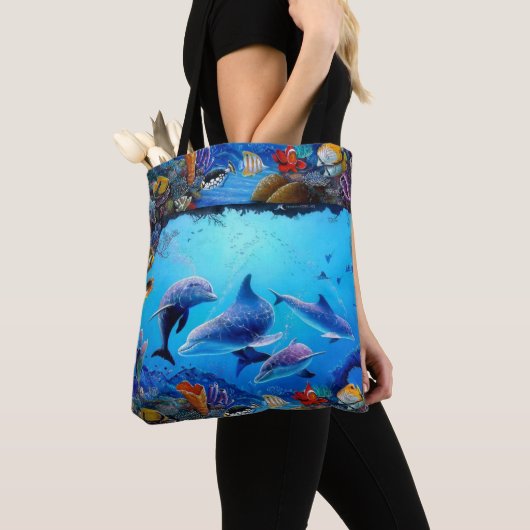 Dolfijnen blauw zee tote bag (Dichtbij)
