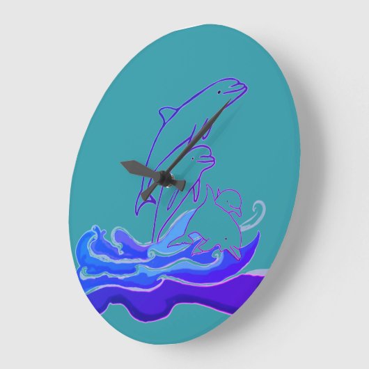 Dolfijnen die golven rondspringen (grote) wandklok (Hoek)