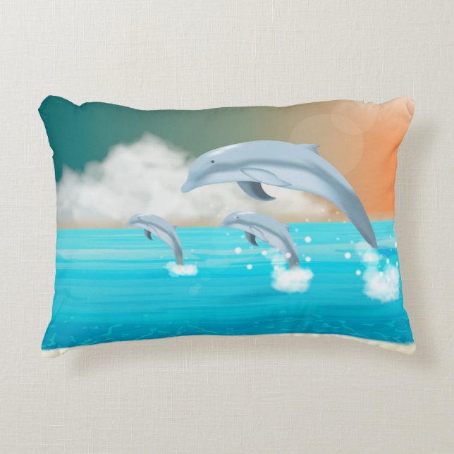 dolfijnen die in de oceaan breken accent kussen (Voorkant)
