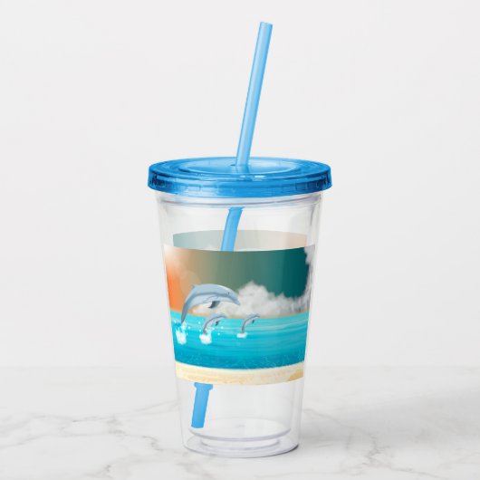 dolfijnen die in de oceaan breken acryl drinkbeker (Achterkant)