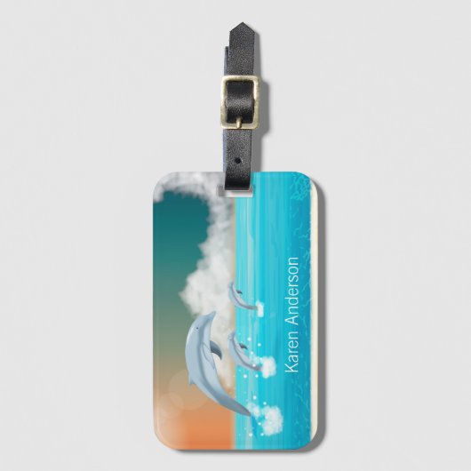 dolfijnen die in de oceaan breken bagagelabel (Voorkant (verticaal))