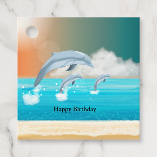 dolfijnen die in de oceaan breken bedankjes labels (Voorkant)