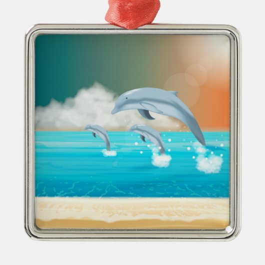dolfijnen die in de oceaan breken metalen ornament (Voorkant)