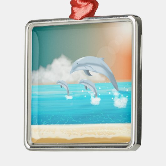 dolfijnen die in de oceaan breken metalen ornament (Links)