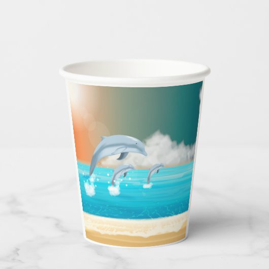 dolfijnen die in de oceaan breken papieren bekers (Achterkant)