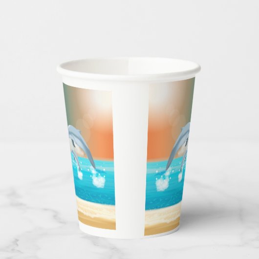 dolfijnen die in de oceaan breken papieren bekers (Links)