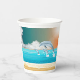 dolfijnen die in de oceaan breken papieren bekers