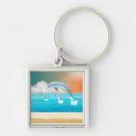 dolfijnen die in de oceaan breken sleutelhanger (Voorkant)