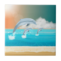 dolfijnen die in de oceaan breken