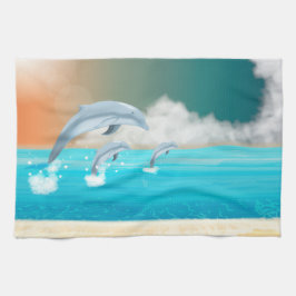 dolfijnen die in de oceaan breken theedoek