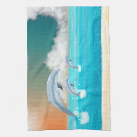 dolfijnen die in de oceaan breken theedoek (Verticaal)