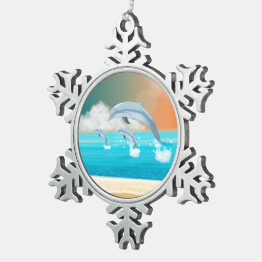 dolfijnen die in de oceaan breken tin sneeuwvlok ornament (Rechts)