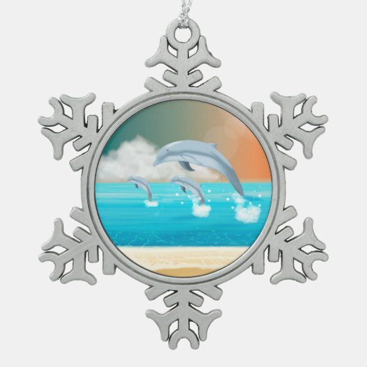 dolfijnen die in de oceaan breken tin sneeuwvlok ornament (Voorkant)