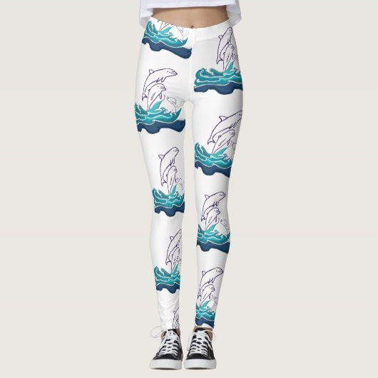 Dolfijnen die op golven rijden Custom Leggings (Voorkant)
