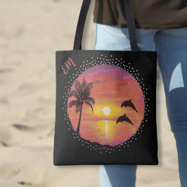 Dolfijnen die spelen in de Sunset Tote Bag