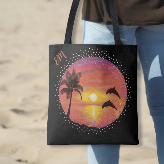 Dolfijnen die spelen in de Sunset Tote Bag