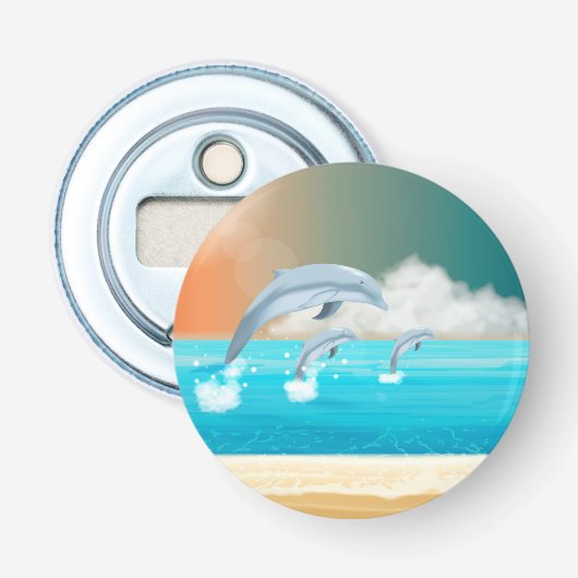 dolfijnen die springen in de oceaan button flesopener (Voorkant)