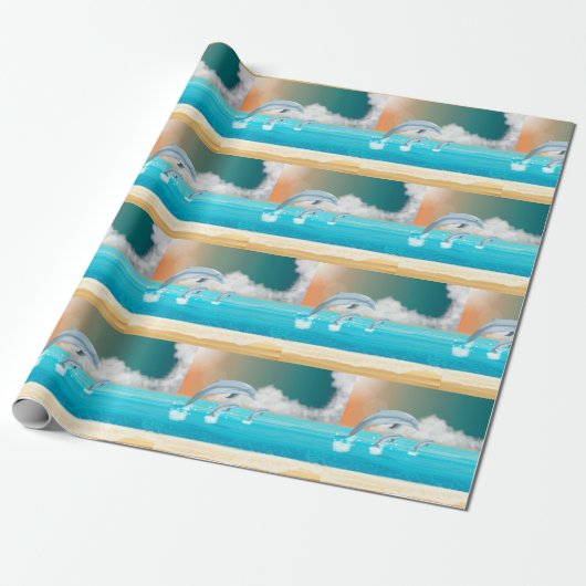 dolfijnen die springen in de oceaan cadeaupapier (Uitgerold)