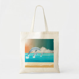 dolfijnen die springen in de oceaan tote bag