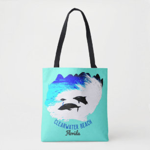 Dolfijnen die zwemmen Klerwater strand aqua Tote Bag