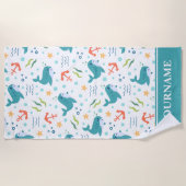 Dolfijnen en Ankers Blauwgroen en Wit Onder het Ze Strandlaken (Voorkant)