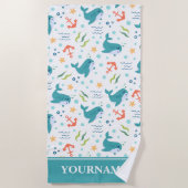 Dolfijnen en Ankers Blauwgroen en Wit Onder het Ze Strandlaken (Voorkant)